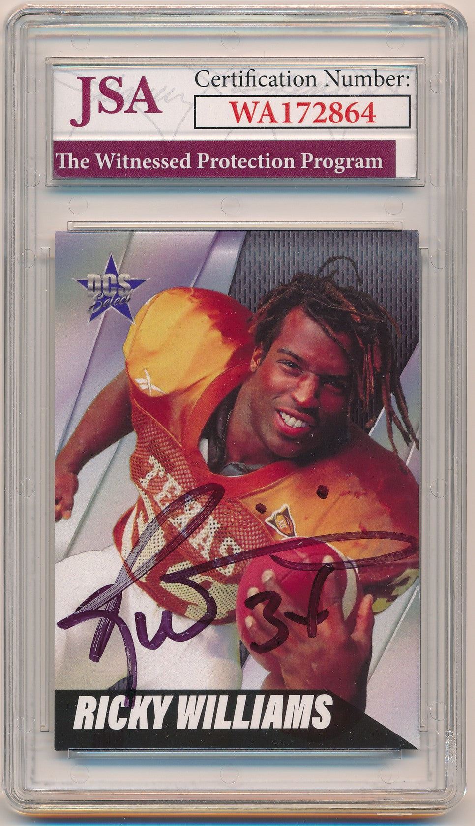 DALLAS CARD SHOW DCS SELECT RICKY WILLIAMS AUTHENTIC AUTO JSA