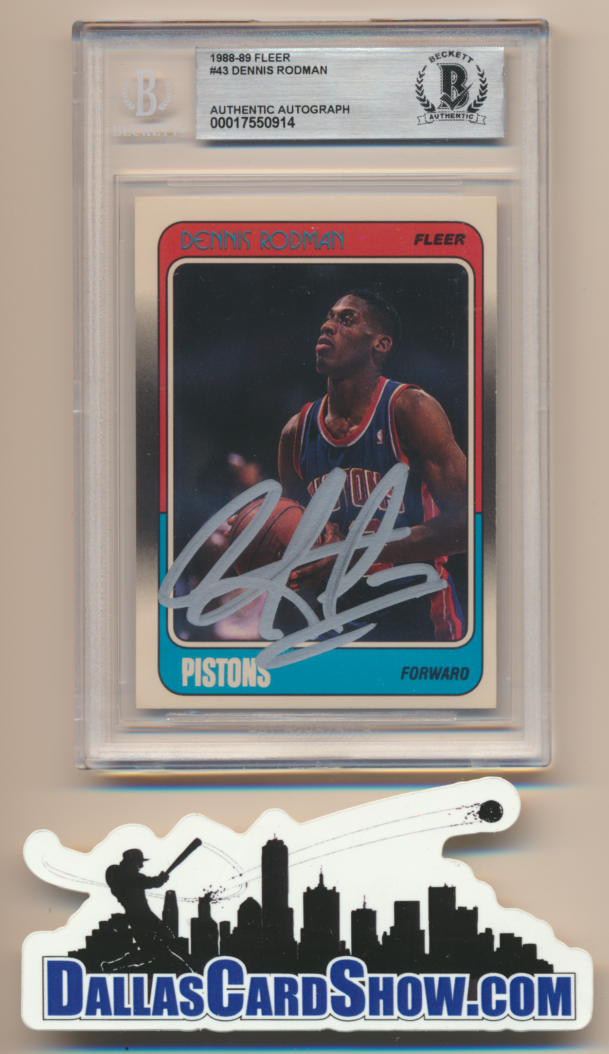 DENNIS RODMAN SIGNED 1988-89 FLEER #43 DETROIT PISTONS BGS BAS SLAB