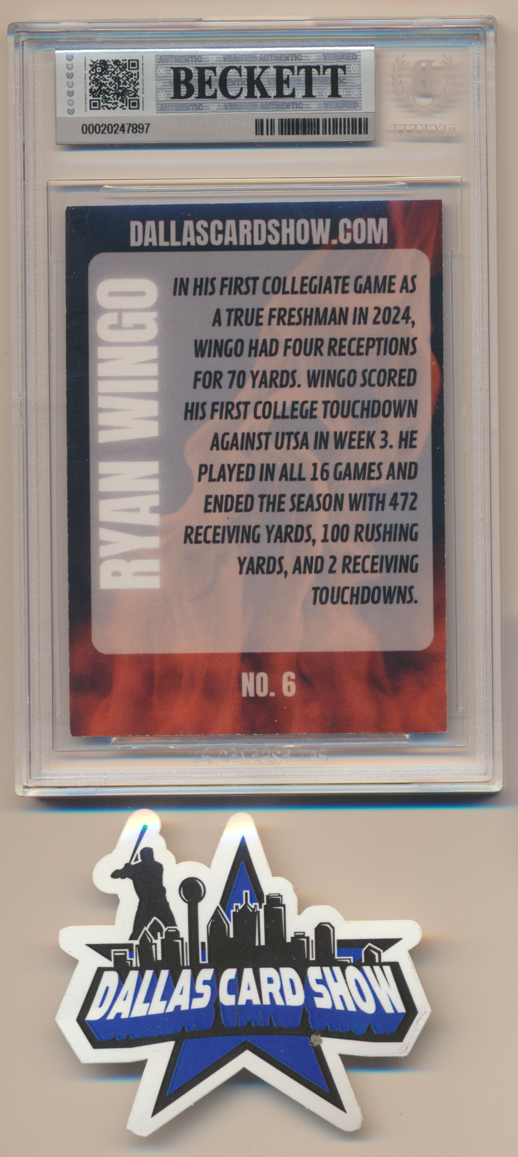 RYAN WINGO TEXAS LONGHORNS SIGNED 2026 May Dallas Card Show BGS BAS SLAB AUTO 10