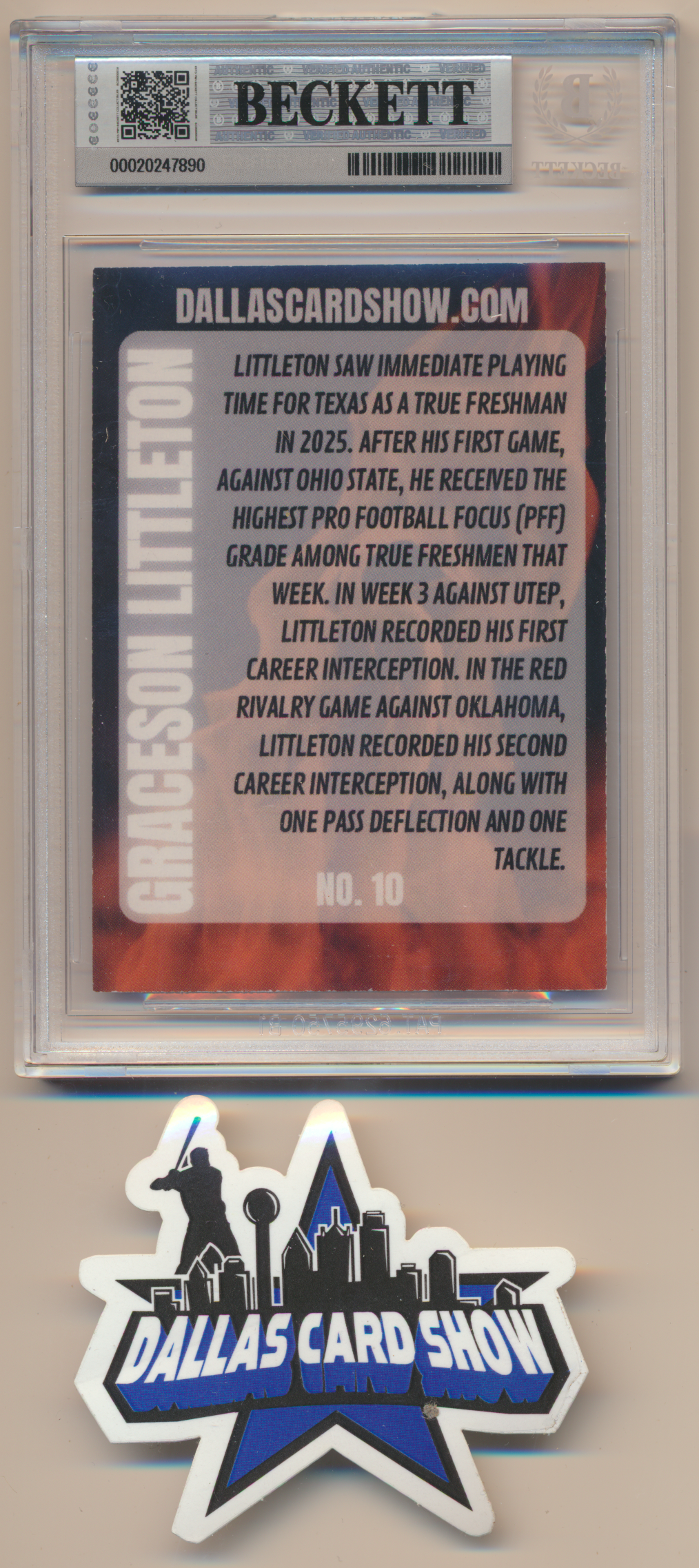 GRACESON LITTLETON TEXAS LONGHORNS SIGNED 2026 May Dallas Card Show BGS BAS SLAB AUTO 10