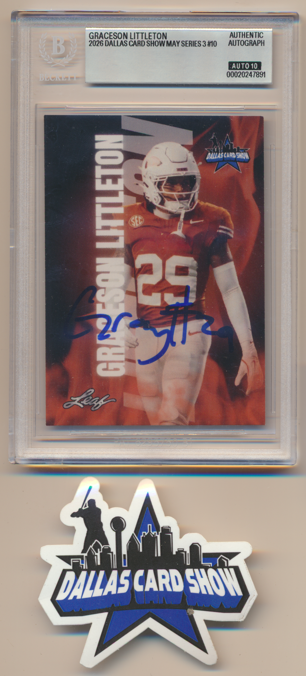 GRACESON LITTLETON TEXAS LONGHORNS SIGNED 2026 May Dallas Card Show BGS BAS SLAB AUTO 10