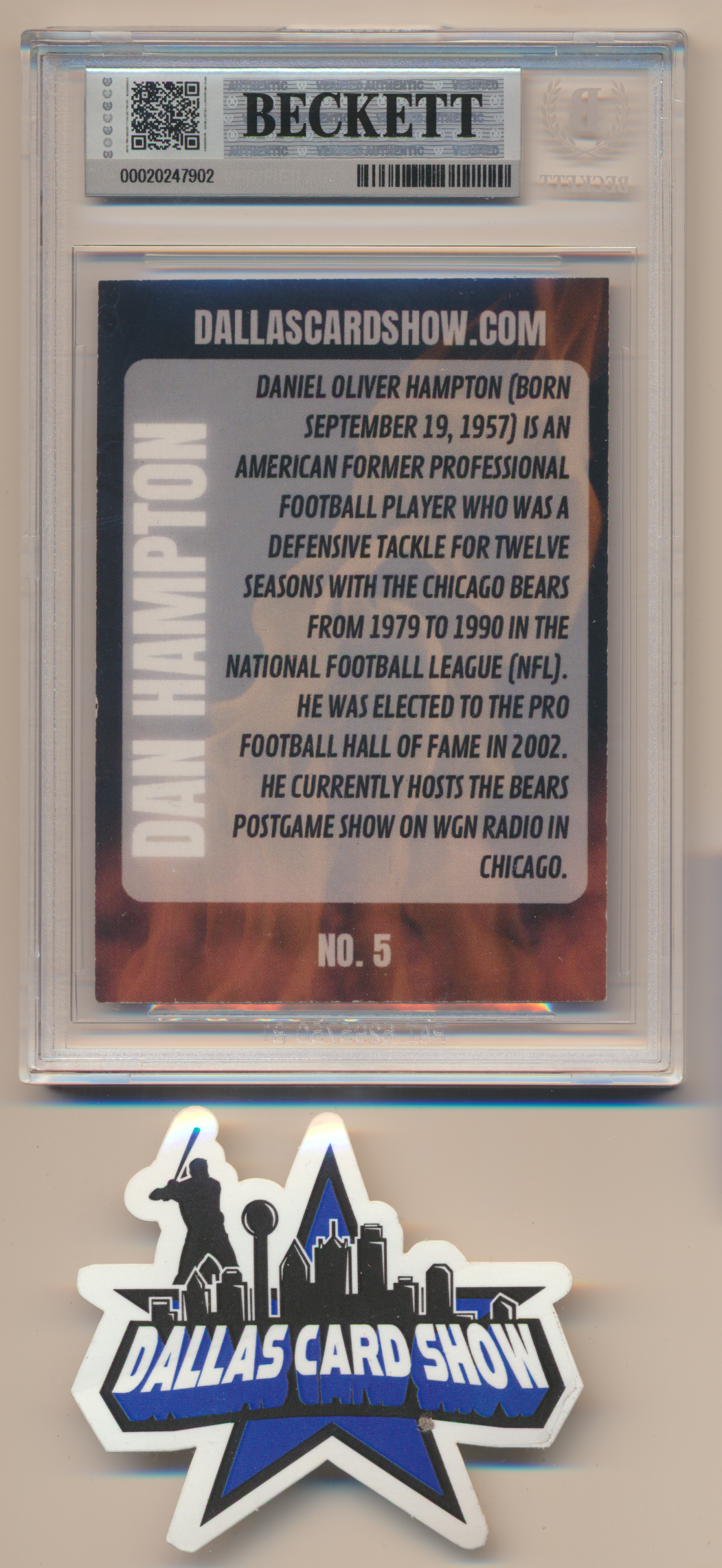 DAN HAMPTON CHICAGO BEARS SIGNED 2026 May Dallas Card Show BGS BAS SLAB AUTO 10