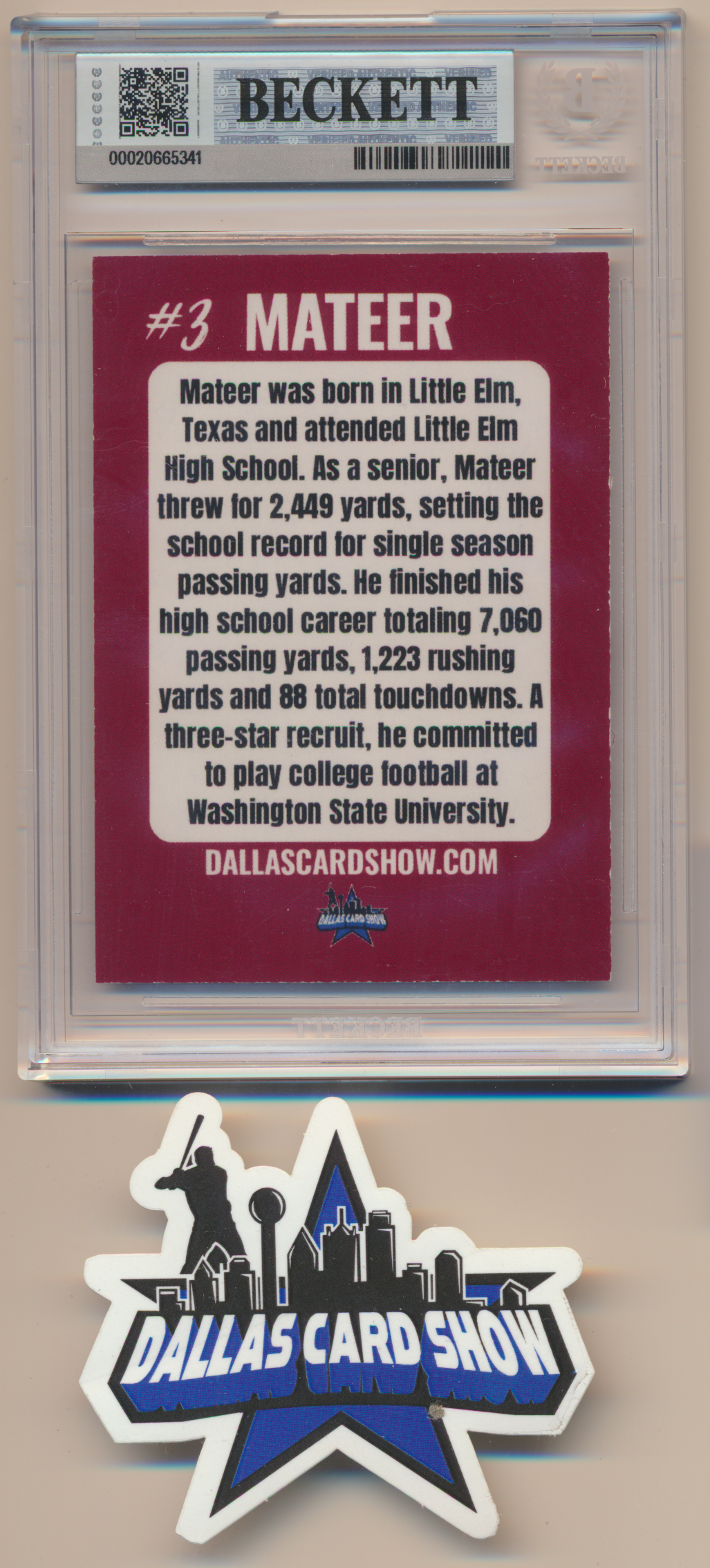 JOHN MATEER OU OKLAHOMA SOONERS SIGNED 2026 June Dallas Card Show BGS BAS SLAB