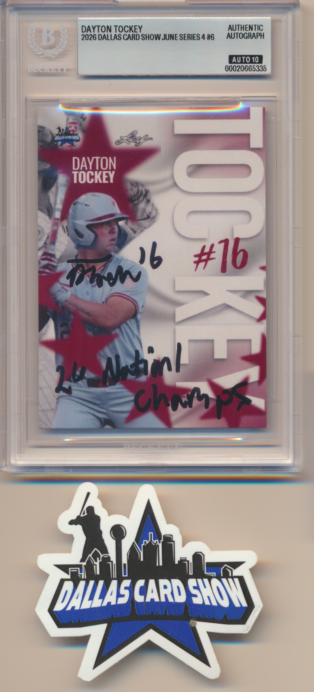 DAYTON TOCKEY OU OKLAHOMA SOONERS SIGNED 2026 June Dallas Card Show BGS BAS SLAB AUTO 10