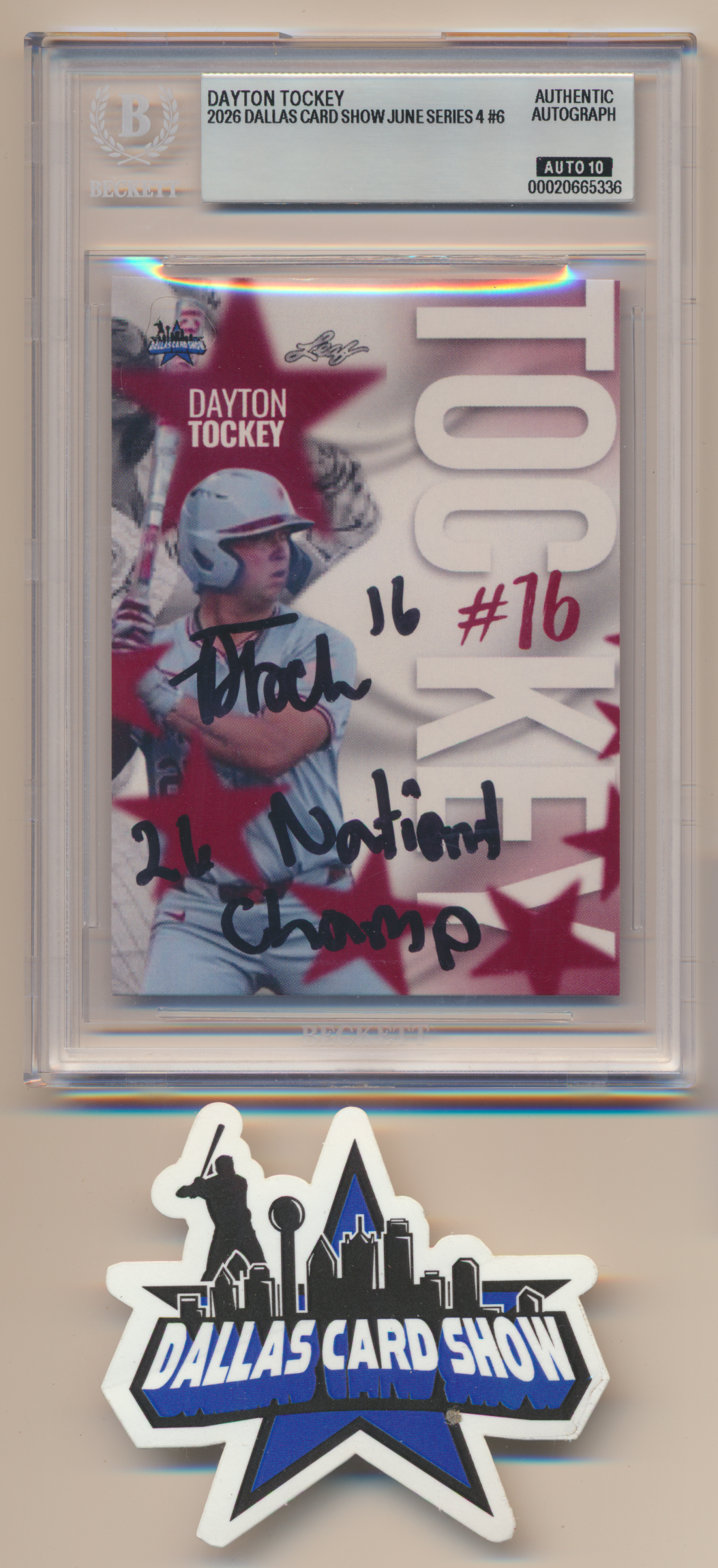DAYTON TOCKEY OU OKLAHOMA SOONERS SIGNED 2026 June Dallas Card Show BGS BAS SLAB AUTO 10