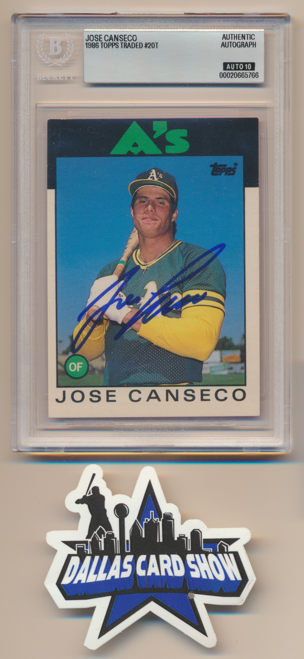 JOSE CANSECO OAKLAND A's SIGNED 1986 Topps Traded #20T BGS BAS SLAB AUTO 10