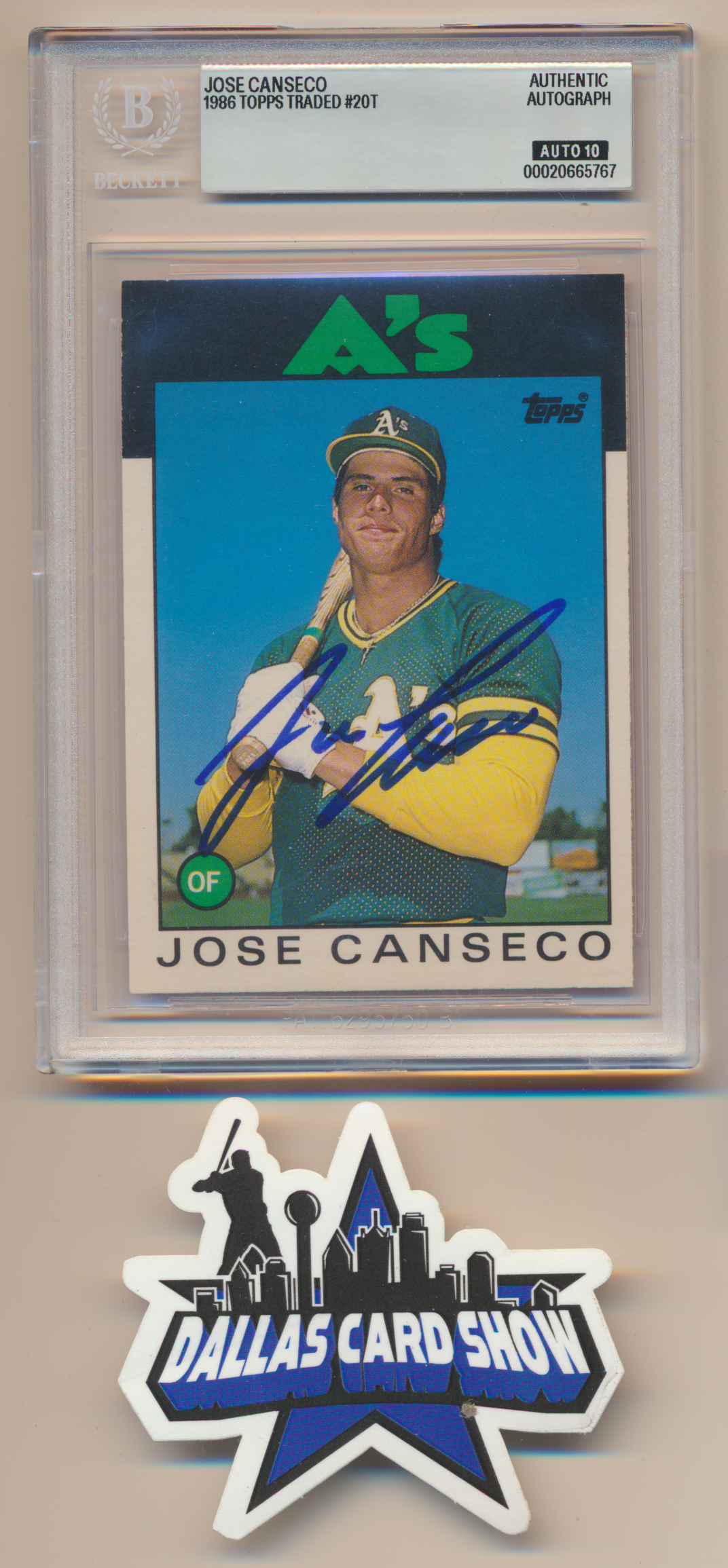 JOSE CANSECO OAKLAND A's SIGNED 1986 Topps Traded #20T BGS BAS SLAB AUTO 10