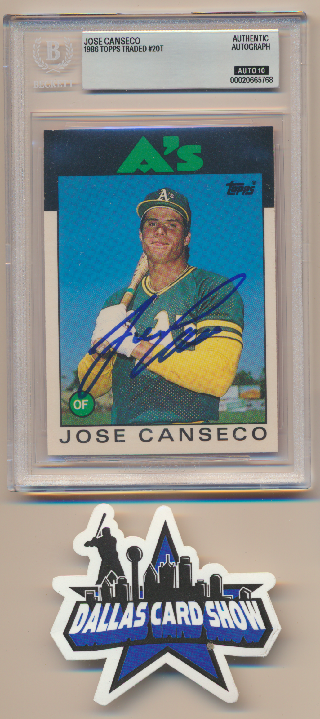 JOSE CANSECO OAKLAND A's SIGNED 1986 Topps Traded #20T BGS BAS SLAB AUTO 10