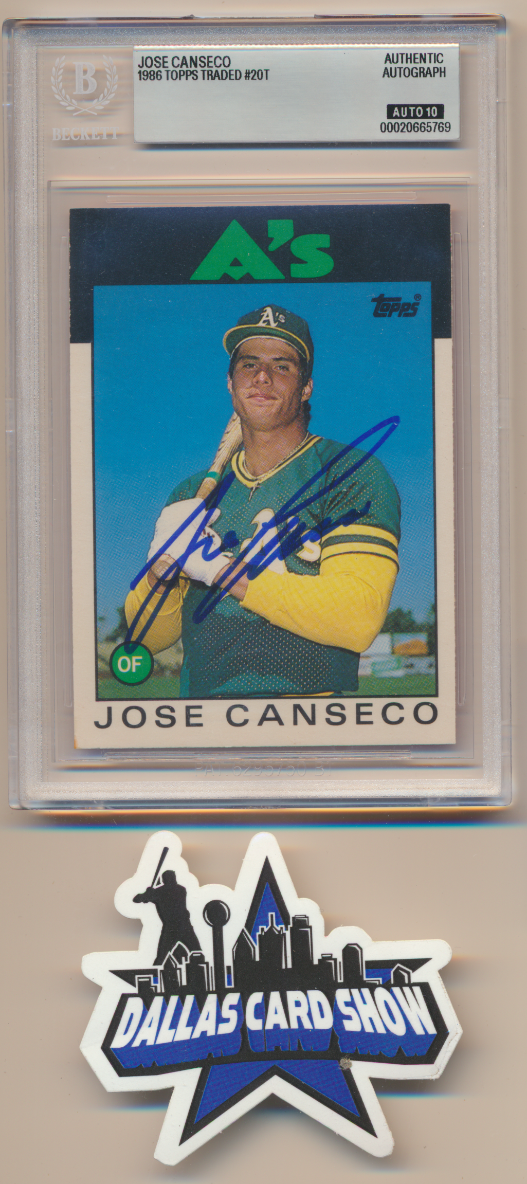 JOSE CANSECO OAKLAND A's SIGNED 1986 Topps Traded #20T BGS BAS SLAB AUTO 10