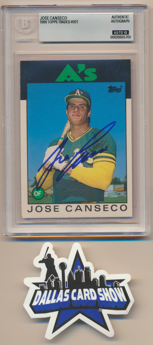JOSE CANSECO OAKLAND A's SIGNED 1986 Topps Traded #20T BGS BAS SLAB AUTO 10