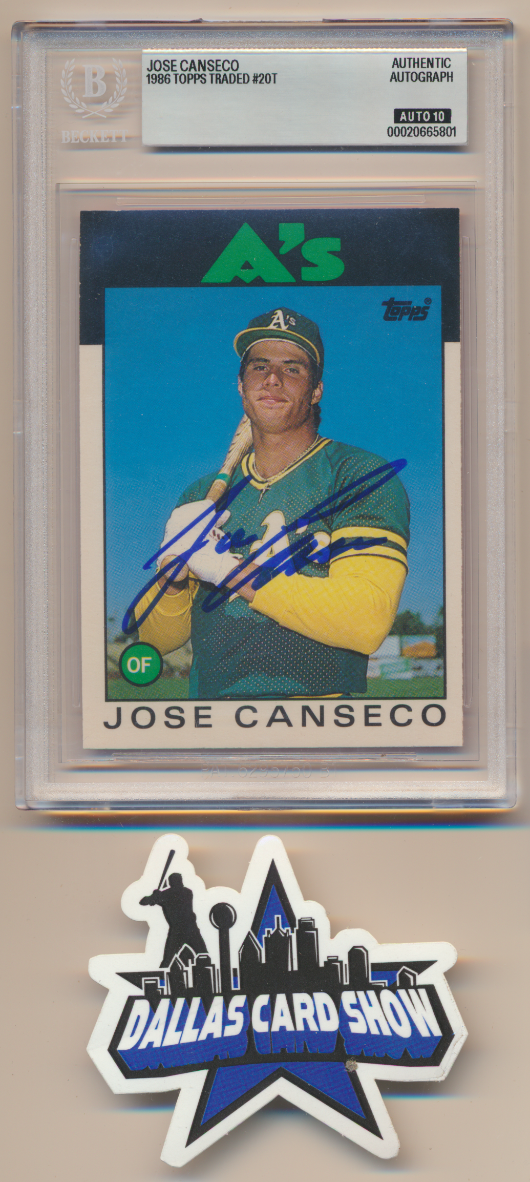 JOSE CANSECO OAKLAND A's SIGNED 1986 Topps Traded #20T BGS BAS SLAB AUTO 10