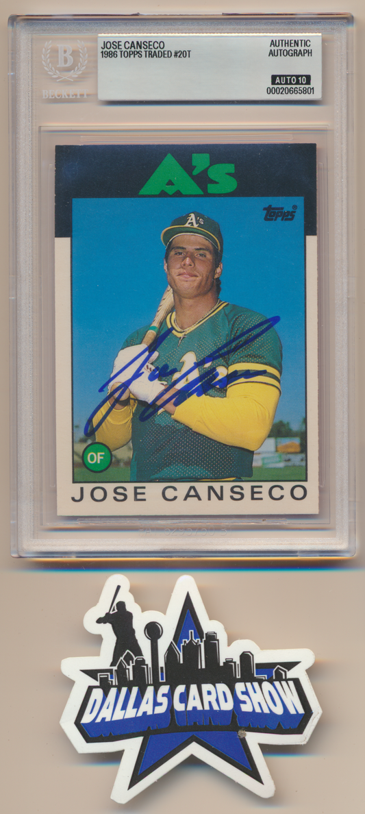 JOSE CANSECO OAKLAND A's SIGNED 1986 Topps Traded #20T BGS BAS SLAB AUTO 10