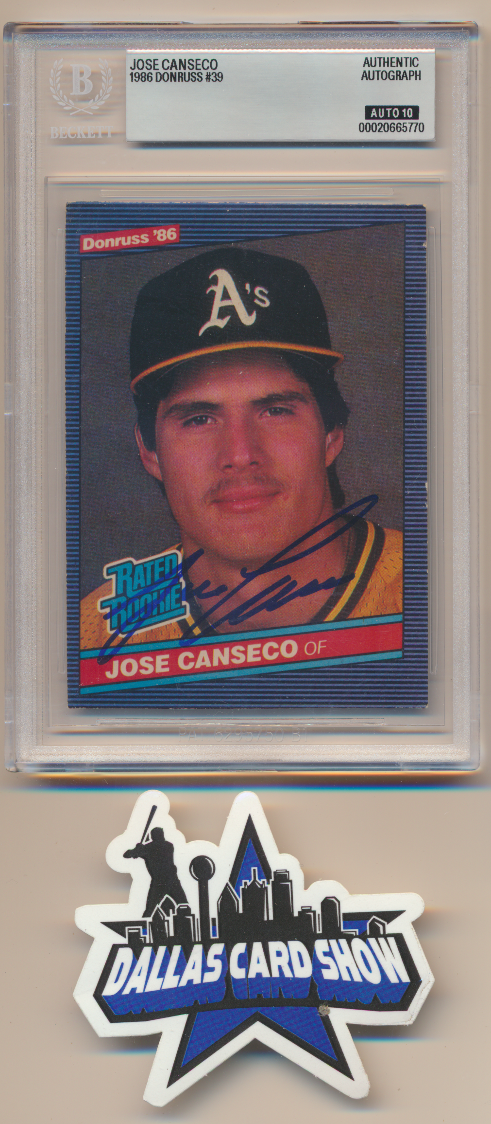 JOSE CANSECO OAKLAND A's SIGNED 1986 Donruss #39 BGS BAS SLAB AUTO 10