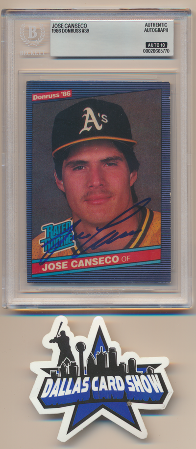 JOSE CANSECO OAKLAND A's SIGNED 1986 Donruss #39 BGS BAS SLAB AUTO 10