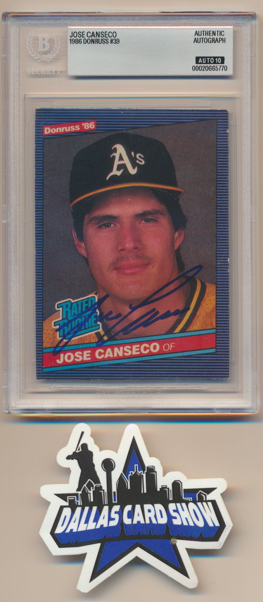 JOSE CANSECO OAKLAND A's SIGNED 1986 Donruss #39 BGS BAS SLAB AUTO 10