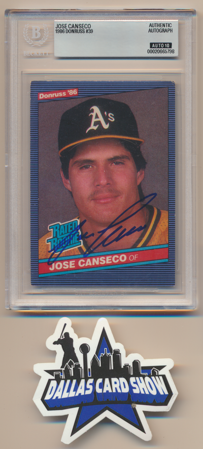 JOSE CANSECO OAKLAND A's SIGNED 1986 Donruss #39 BGS BAS SLAB AUTO 10