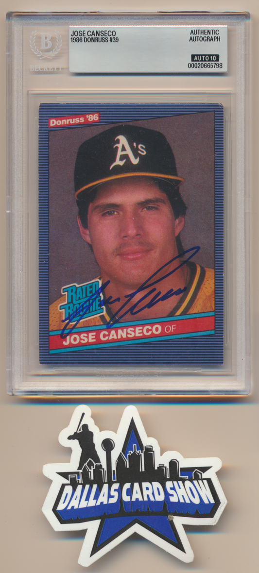 JOSE CANSECO OAKLAND A's SIGNED 1986 Donruss #39 BGS BAS SLAB AUTO 10