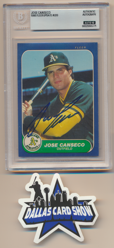 JOSE CANSECO OAKLAND A's SIGNED 1986 Fleer Update #U20 BGS BAS SLAB AUTO 10