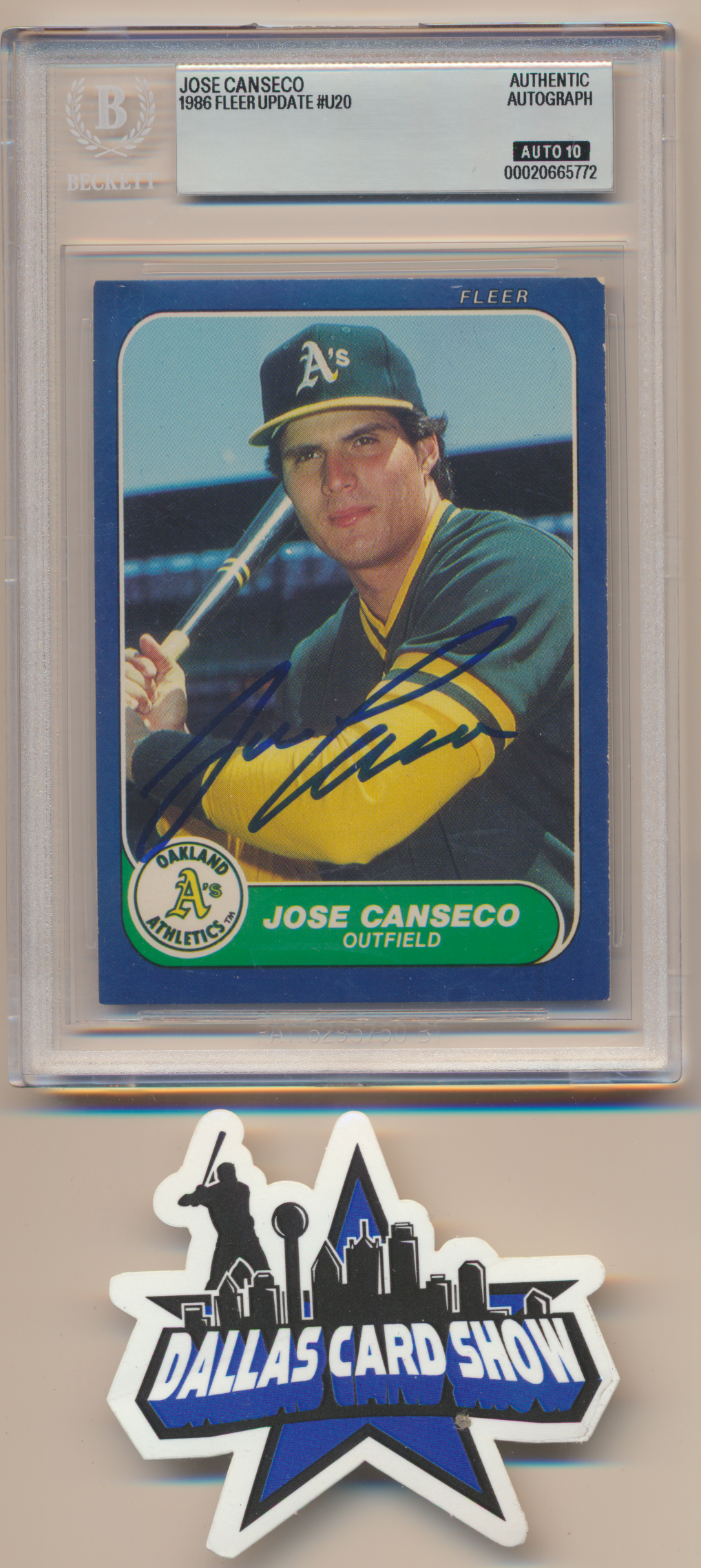 JOSE CANSECO OAKLAND A's SIGNED 1986 Fleer Update #U20 BGS BAS SLAB AUTO 10 (Copy)