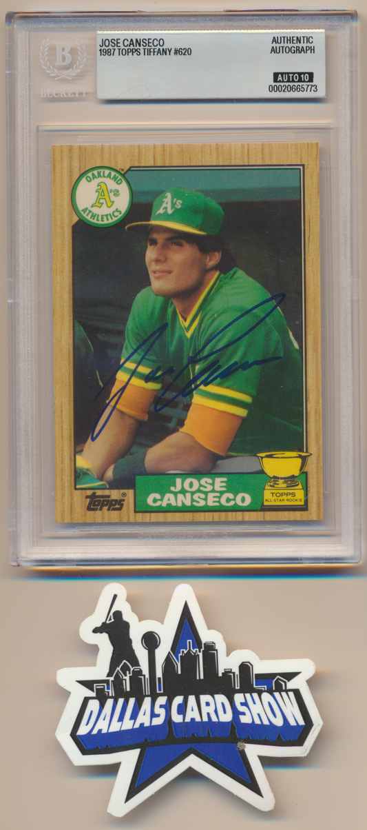 JOSE CANSECO OAKLAND A's SIGNED 1987 Topps TIFFANY #620 BGS BAS SLAB AUTO 10
