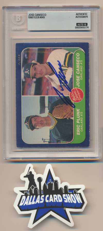 JOSE CANSECO OAKLAND A's SIGNED 1986 Fleer #649 BGS BAS SLAB AUTO 10