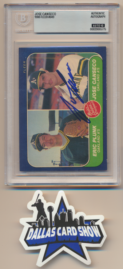 JOSE CANSECO OAKLAND A's SIGNED 1986 Fleer #649 BGS BAS SLAB AUTO 10
