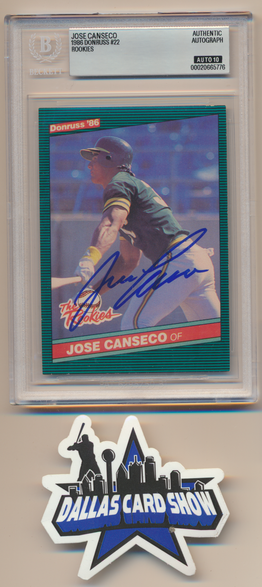 JOSE CANSECO OAKLAND A's SIGNED 1986 Donruss Rookies #22 BGS BAS SLAB AUTO 10