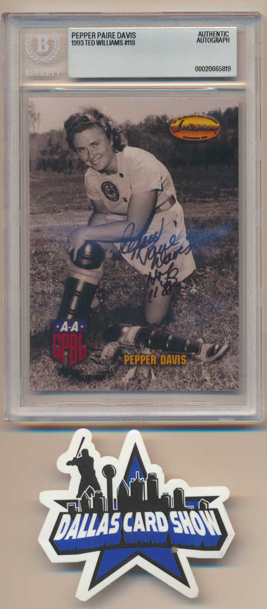 PEPPER DAVIS A League of Their Own SIGNED 1993 TED WILLIAMS #118 BGS BAS SLAB