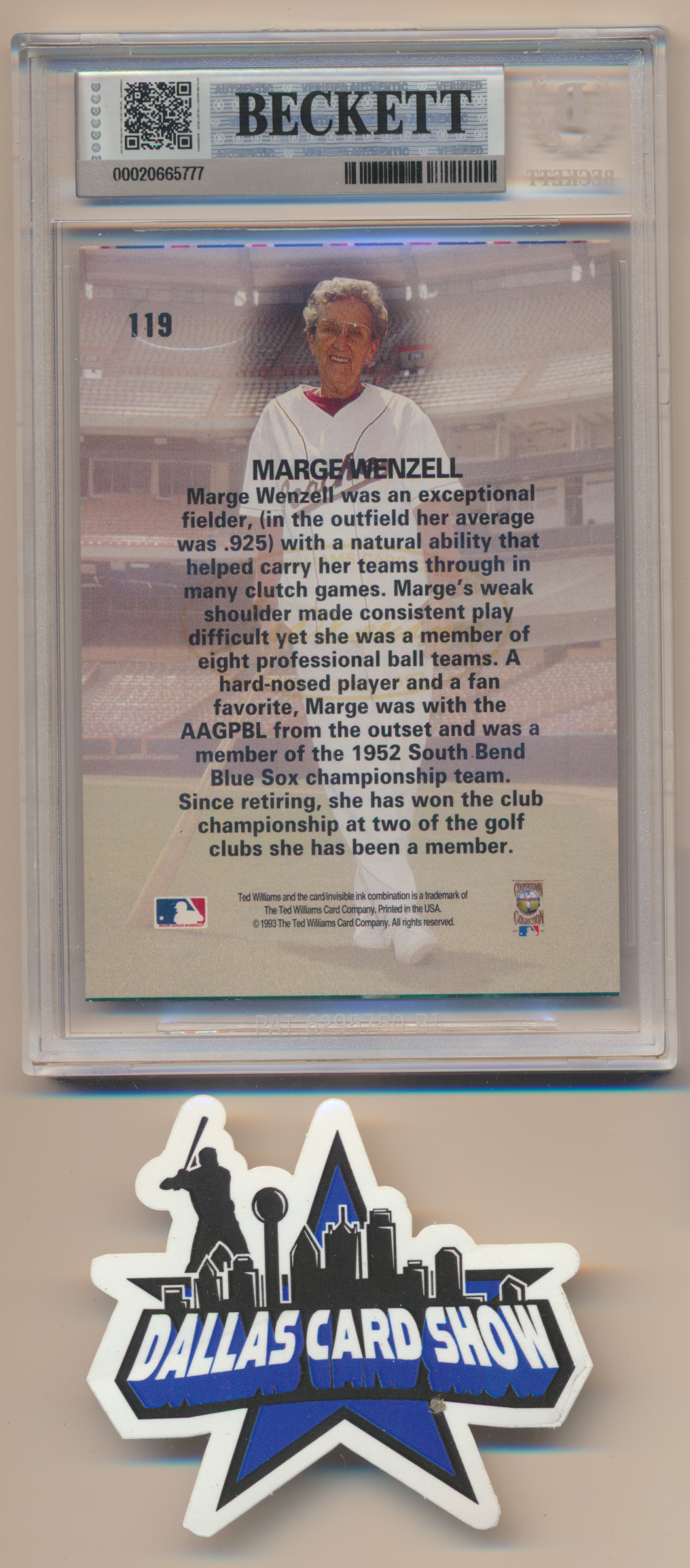 MARGE WENZELL A League of Their Own SIGNED 1993 TED WILLIAMS #119 BGS BAS SLAB AUTO 10