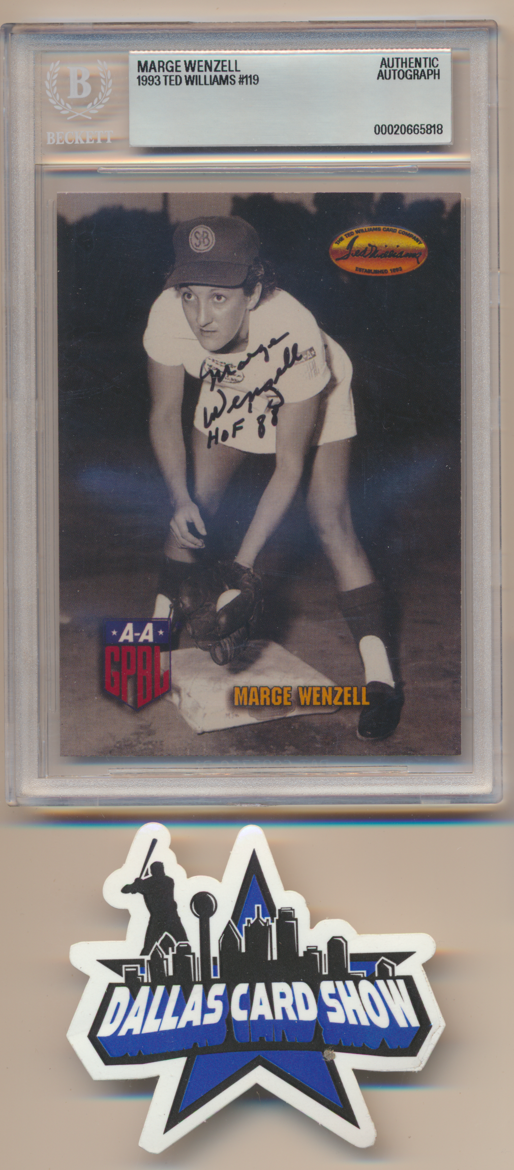 MARGE WENZELL A League of Their Own SIGNED 1993 TED WILLIAMS #119 BGS BAS SLAB