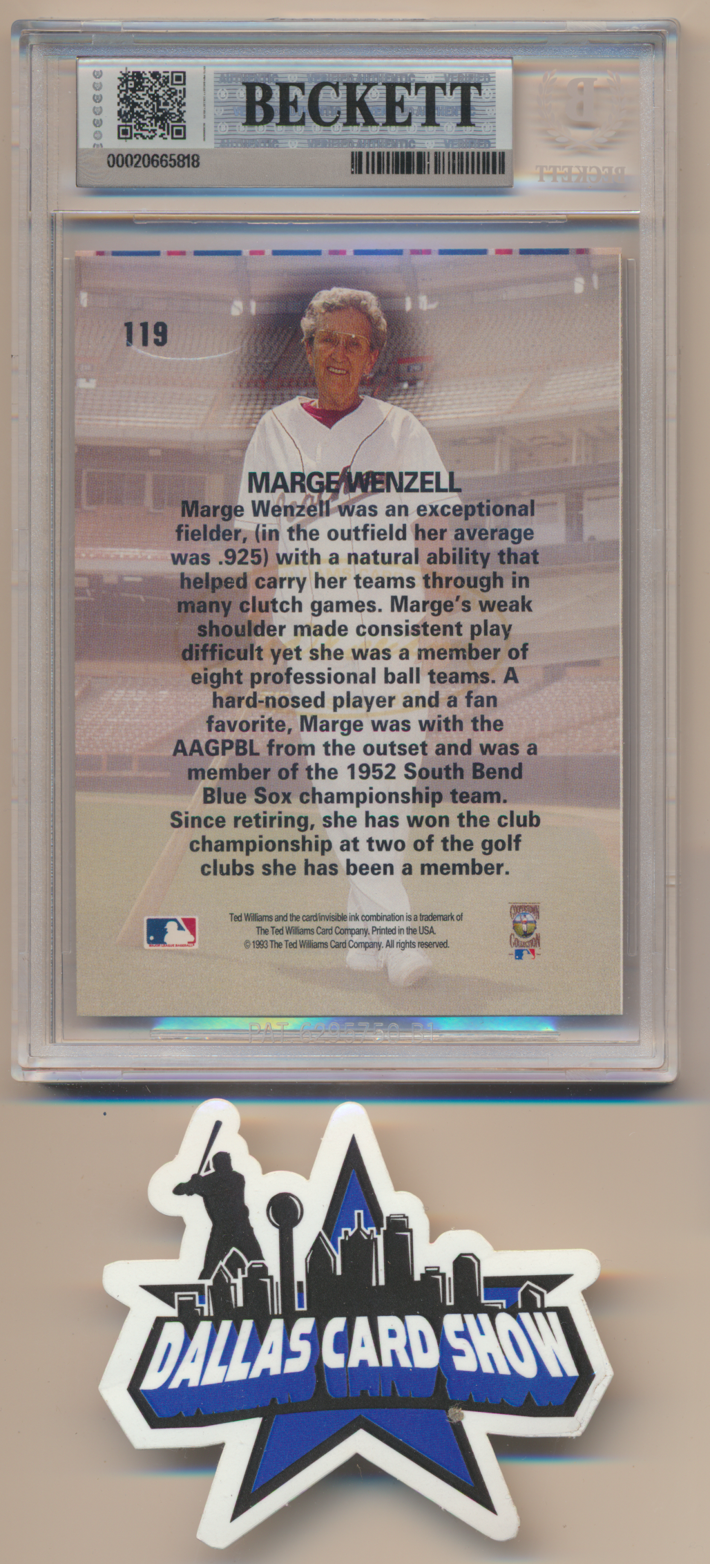 MARGE WENZELL A League of Their Own SIGNED 1993 TED WILLIAMS #119 BGS BAS SLAB