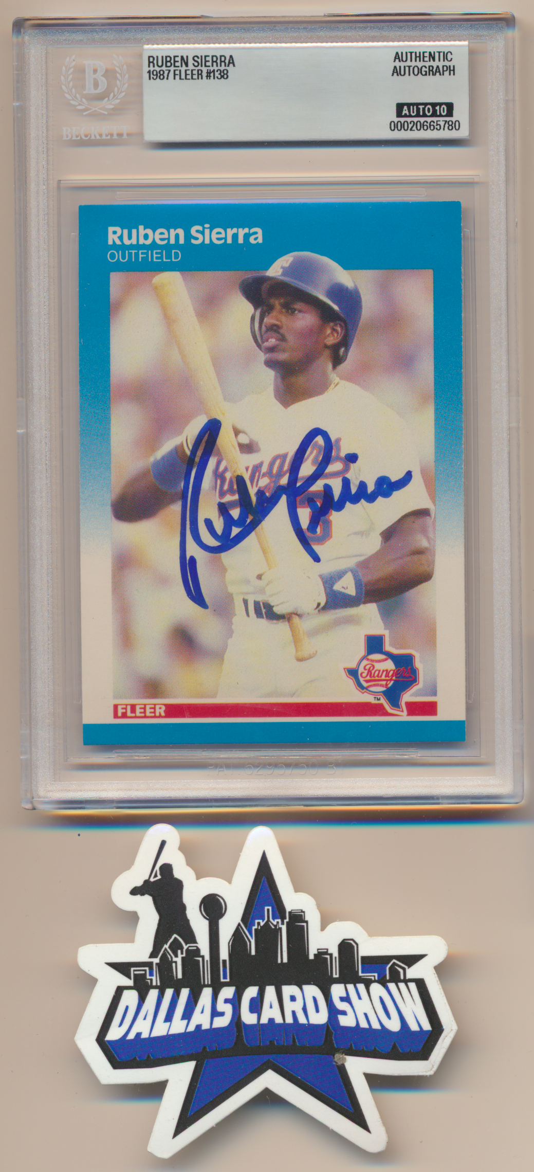 RUBEN SIERRA TEXAS RANGERS SIGNED 1987 Fleer #138 BGS BAS SLAB AUTO 10