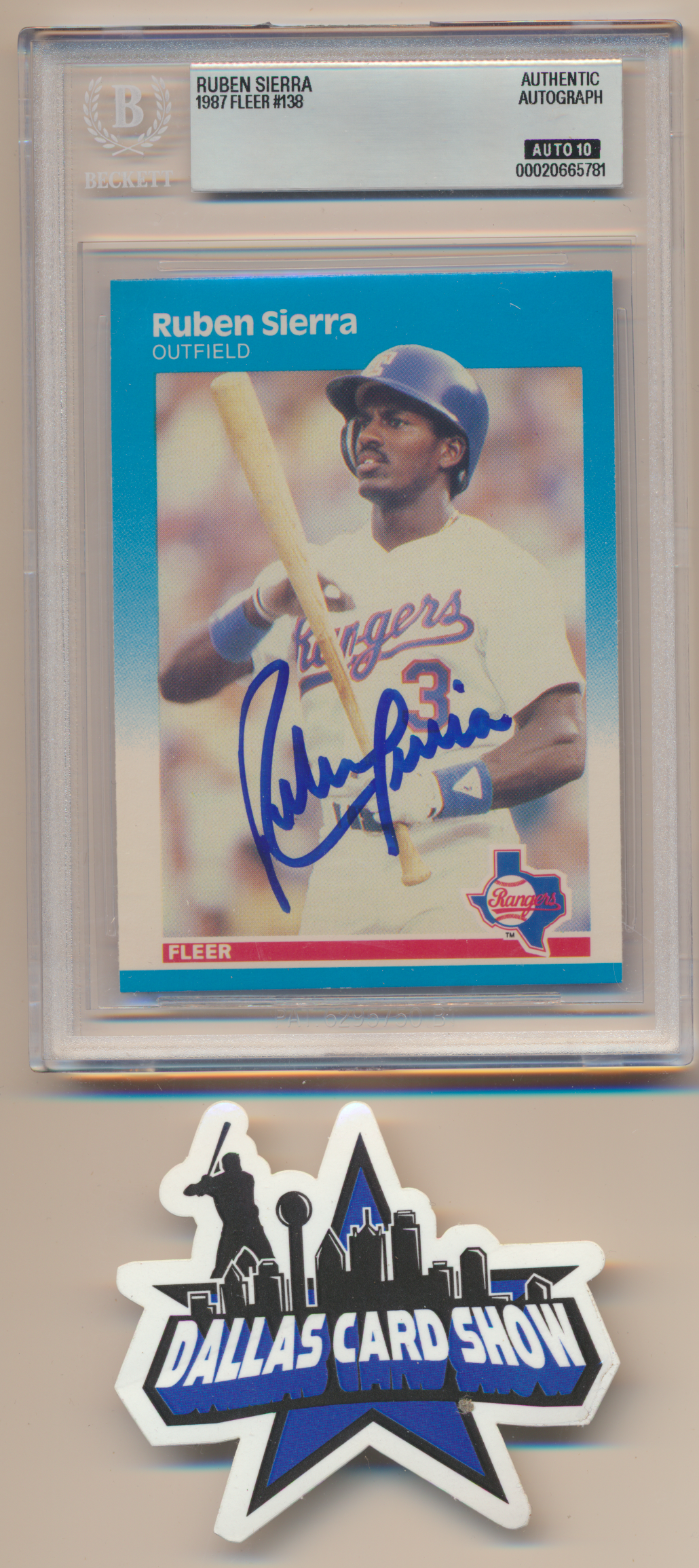 RUBEN SIERRA TEXAS RANGERS SIGNED 1987 Fleer #138 BGS BAS SLAB AUTO 10