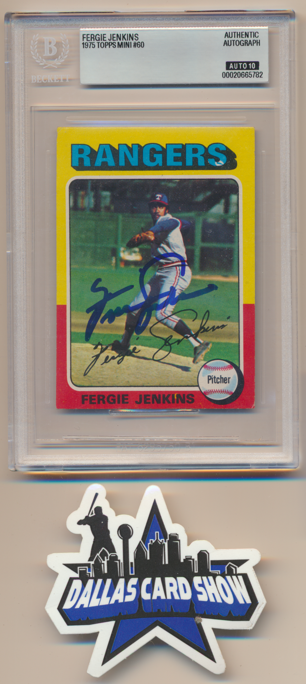 FERGIE JENKINS TEXAS RANGERS SIGNED 1975 Topps Mini #60 BGS BAS SLAB AUTO 10