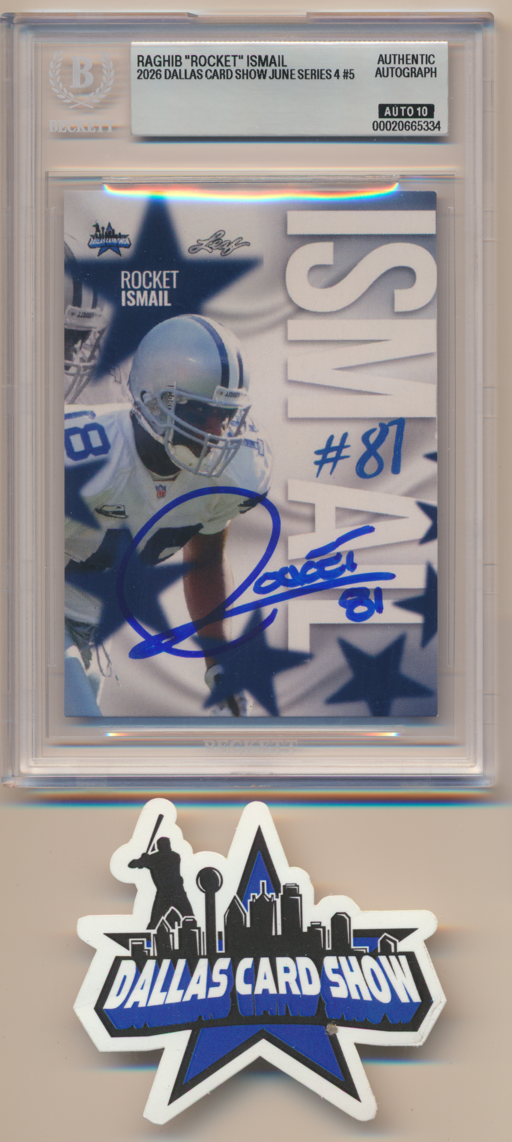 ROCKET ISMAIL DALLAS COWBOYS SIGNED 2026 June Dallas Card Show BGS BAS SLAB AUTO 10