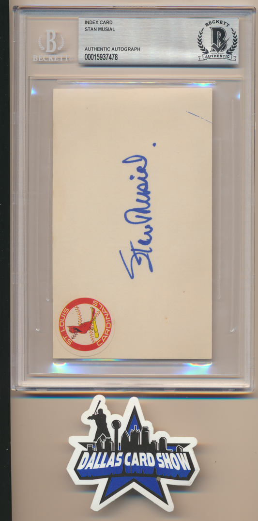 STAN MUSIAL SAINT LOUIS STL CARDINALS SIGNED 3x5 Index card BGS BAS SLAB