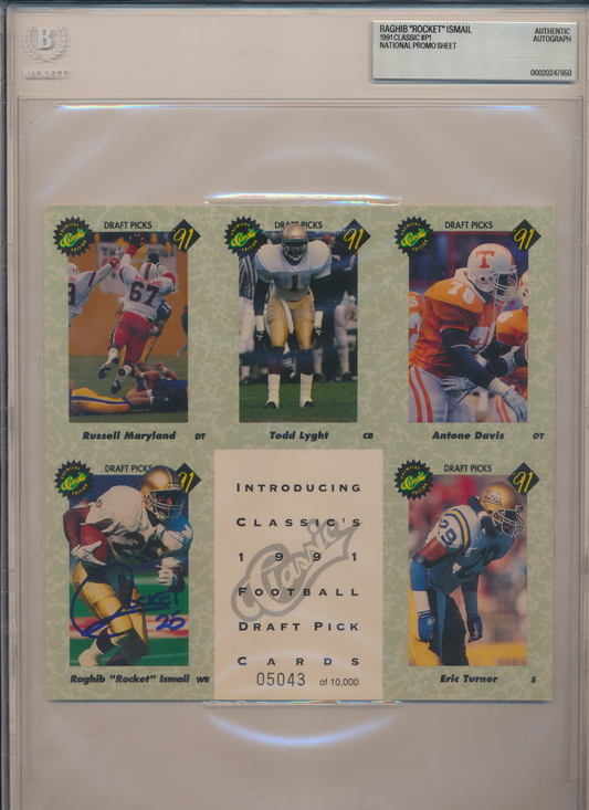 ROCKET ISMAIL ND Irish SIGNED 1991 Classic #P1 NATIONAL SHEET BGS BAS SLAB