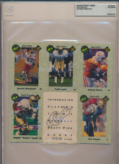ROCKET ISMAIL ND Irish SIGNED 1991 Classic #P1 NATIONAL SHEET BGS BAS SLAB