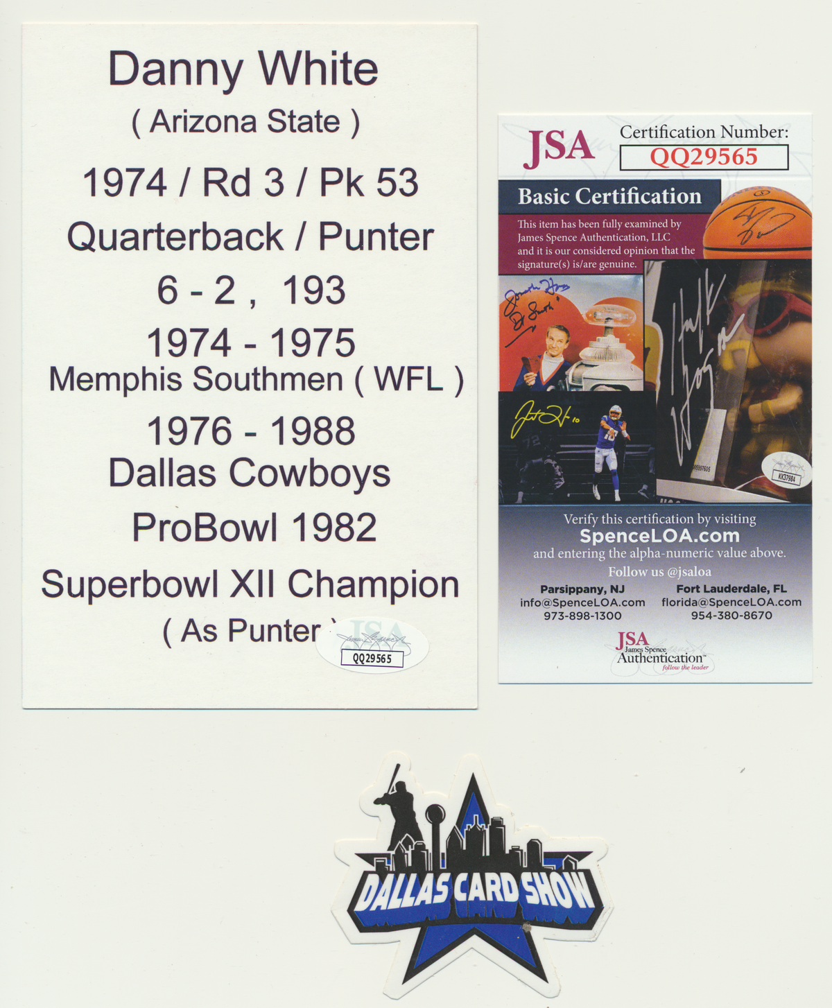 DANNY WHITE DALLAS COWBOYS SIGNED ART CARD Arizona State JSA COA