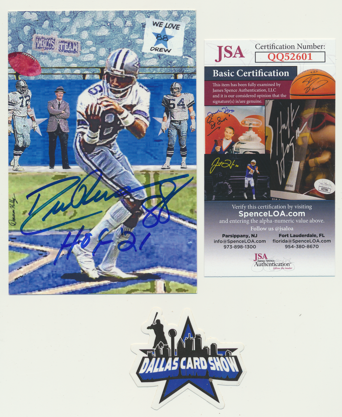 DREW PEARSON DALLAS COWBOYS SIGNED ART CARD w/HOF 21 Tulsa JSA COA