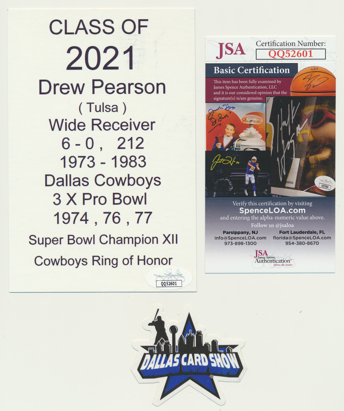 DREW PEARSON DALLAS COWBOYS SIGNED ART CARD w/HOF 21 Tulsa JSA COA