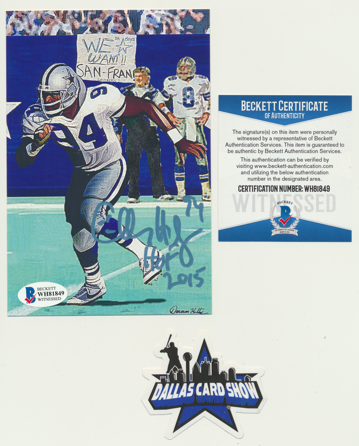 CHARLES HALEY DALLAS COWBOYS SIGNED ART CARD w/HOF 2015 49ers BAS COA