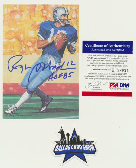 ROGER STAUBACH DALLAS COWBOYS SIGNED Limited GOAL LINE ART CARD PSA COA