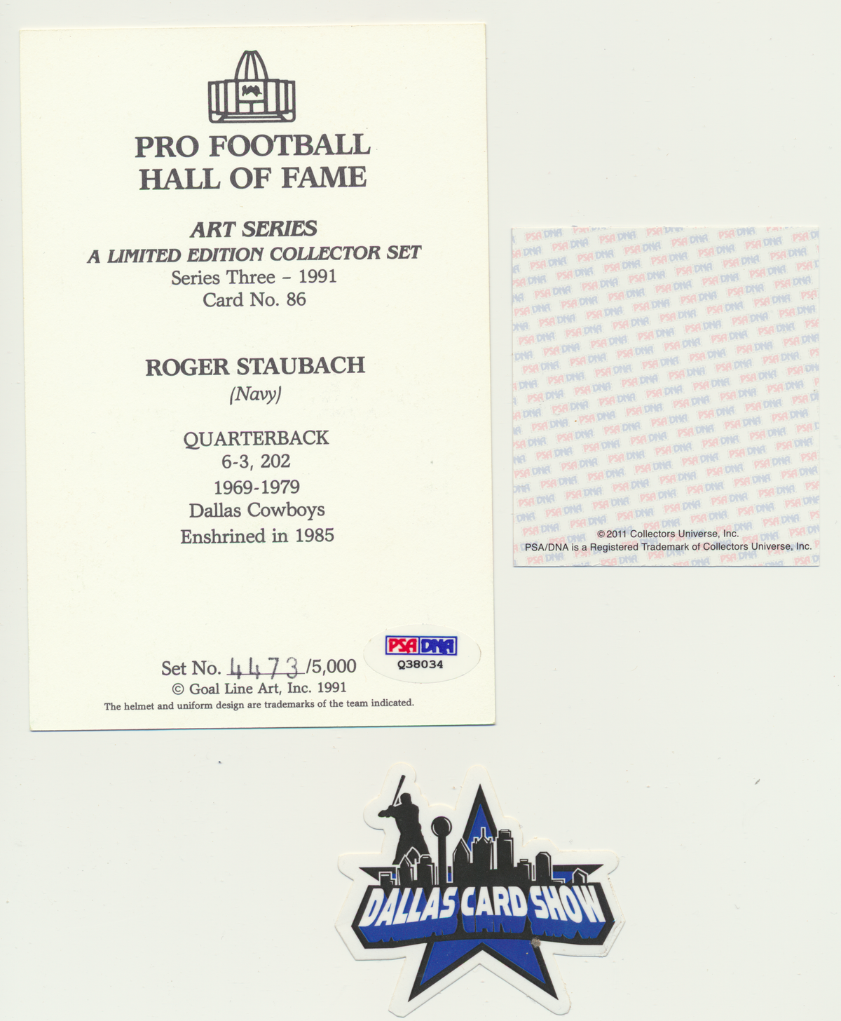 ROGER STAUBACH DALLAS COWBOYS SIGNED Limited GOAL LINE ART CARD PSA COA