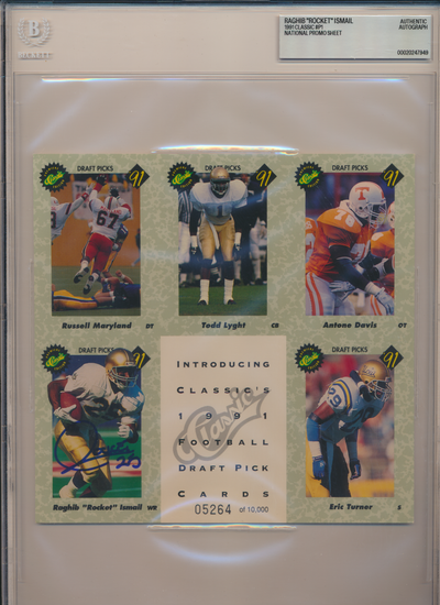 ROCKET ISMAIL ND Irish SIGNED 1991 Classic #P1 NATIONAL SHEET BGS BAS SLAB