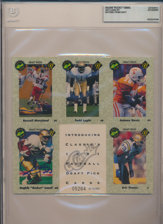 ROCKET ISMAIL ND Irish SIGNED 1991 Classic #P1 NATIONAL SHEET BGS BAS SLAB