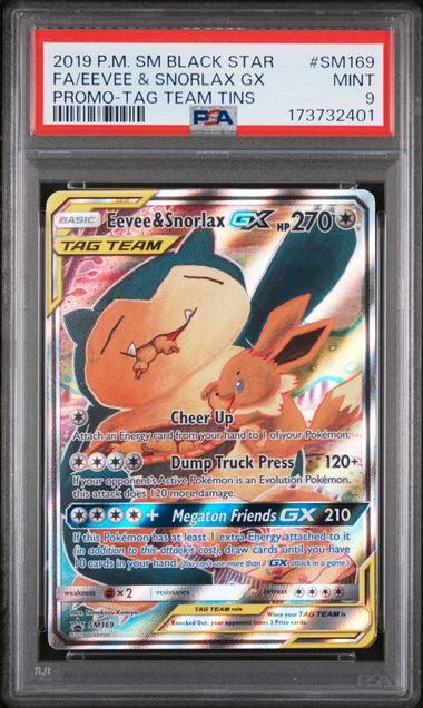 2019 Pokemon - Eevee & Snorlax GX (Promo) - SM169 Tag Team Tins PSA 9