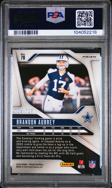 2024 Panini Prizm Brandon Aubrey #79 Purple Prizm /125 PSA 9