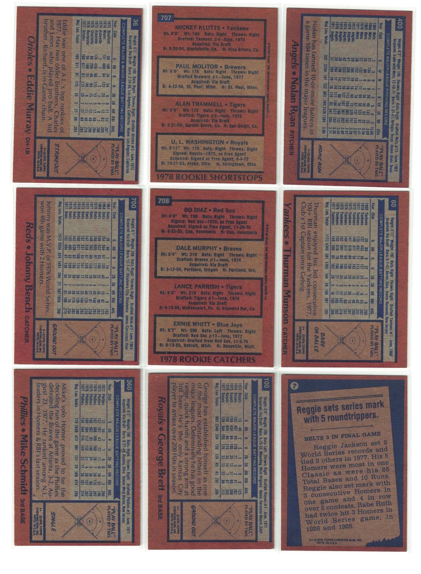 1978 Topps Baseball Complete Set (726) MOLITOR MURRAY ROOKIE RC
