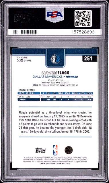 2025 Topps Chrome Cooper Flagg Red White and Blue Refractor #251 PSA 9